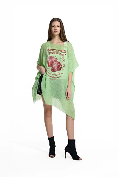 #vdr viadellerose Pistachio Green Strawberry Printed Oversize Pareo 19212