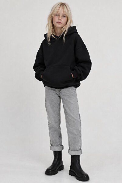The Champ Clothing Kız Çocuk Oversize Basic Hoodie Sweatshirt Siyah – Kapüşon...