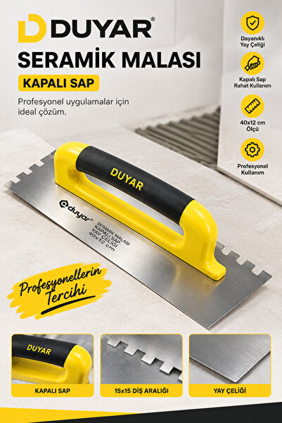 Duyar 40 cm Kapalı Saplı Seramik Malası 15x15 mm – Yay Çeliği Dişli Kalekim v...
