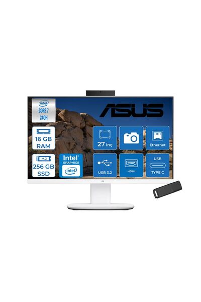 ASUS V470VAK Intel® Core™ 7 240H 5.2ghz 16GB Ddr5 256GB SSD 27" Fhd 100HZ 300NITS Srgb: %100 Freedos Beyaz Allınone Bilgisayar 27C716512W0DF01+ZETTAUSBBELLEK