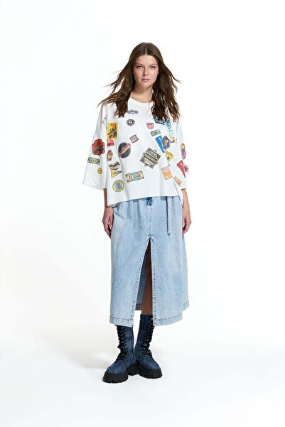 #vdr viadellerose Ice Blue Belted Culotte Denim Skirt 19123