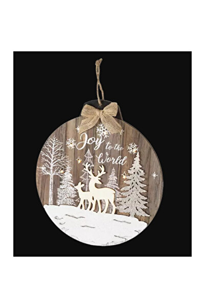Somogyi Decorațiune Crăciun din lemn pentru ușă sau fereastră, 6 LED alb cald, timer, 32 cm, KLW 32