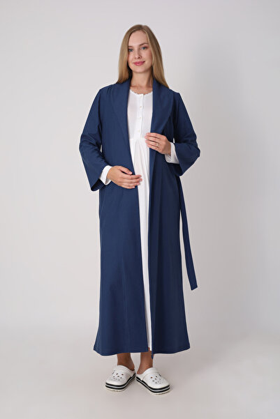 ERDENİZ TEKSTİL Maternity Nightgown and Robe Set – Winter Maternity Set, Thick Robe and Viscose Nightgown with 4 Buttons