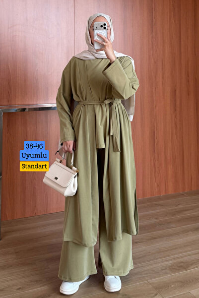 Balenbi Women's Cupra Pike Long Cardigan Blouse Wide Leg Pants Abaya Set 1217...