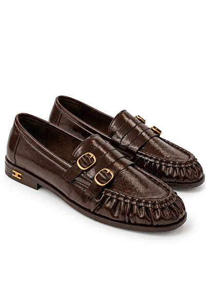 Kadın Kahve Günlük Yumuşak Deri Loafer pm90