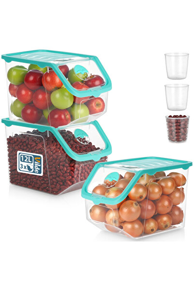 Vilde Set 3 Cuti Depozitare Legume/Fructe Cu Pahar Gradat, 12 L, 34x23x23 cm,...