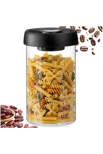 Excellent Houseware Recipient Alimentar Vidat, 800 ml, Transparent/Negru, Sti...