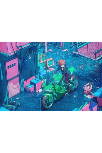 OEM Poster Fată Anime Motociclistă Rătând prin Lumea SF, 61x90 cm, poster7962
