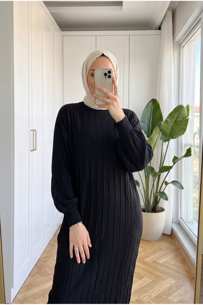 Kirazca Butik فستان نسائي طويل الأكمام من التريكو بتصميم بالون 130 سم
