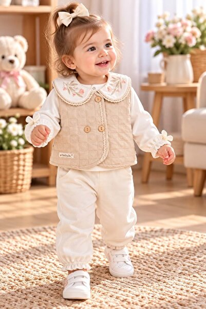 gültekin bebe Baby Hi Kız Yakalı Şişme Yelekli Üçlü Takım 9-18 Aylık -DÜ66239...