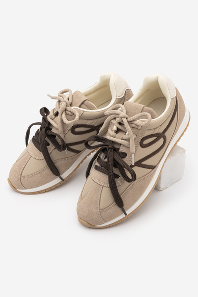 Marjin Kadın Süet Detaylı Bağcıklı Günlük Sneaker Rivos Bej Süet