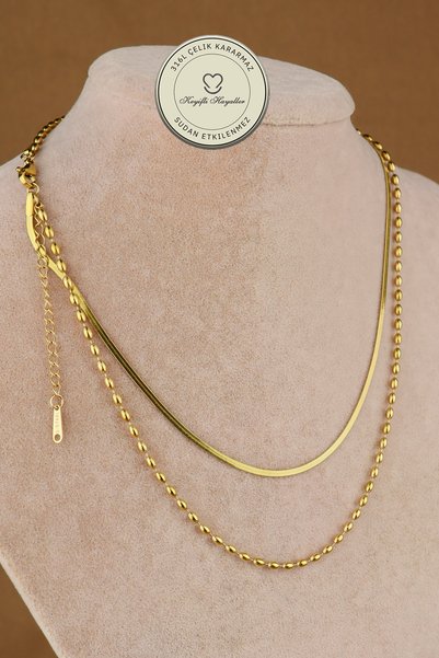 Keyifli Hayaller Steel Necklace - Set of 2 United Italian Chains Dorica 316L Steel Necklace, Non-Tarnishable, Non-Fading, 40+5cm