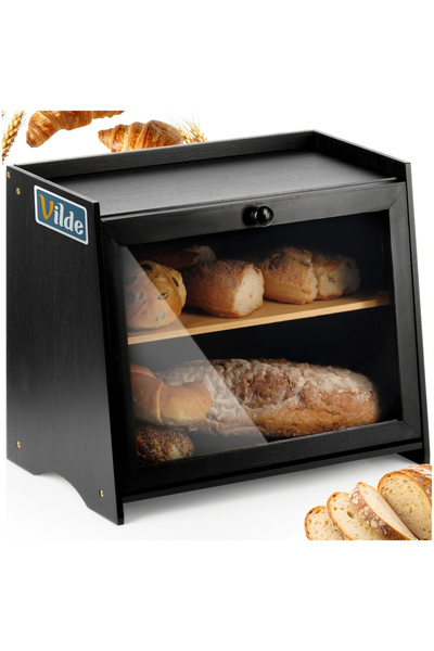 Vilde Cutie Paine Cu Doua Niveluri, 40x25x33.5 cm, Negru, Lemn De Bambus Si P...