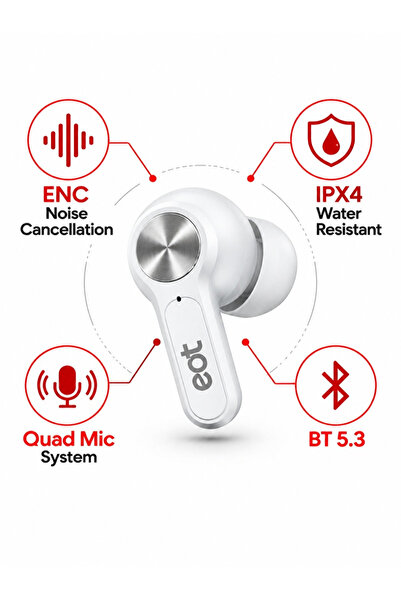 E.O.T سماعات أذن لاسلكية EOT ZenTune مع تقنية إلغاء الضوضاء ENC، مقاومة للماء IPX4، نظام ميكروفون رباعي، بلوتوث 5.3 - أسود/أبيض