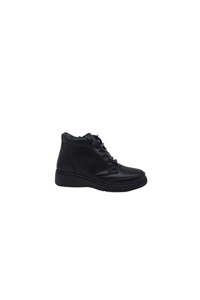 Zerhan 770 Women's Black Rubber Laced Zippered Short Daily Use Boots