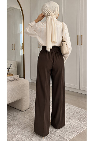 Kirazca Butik Women's High Waist Elastic Wide Leg Palazzo Trousers 100 cm