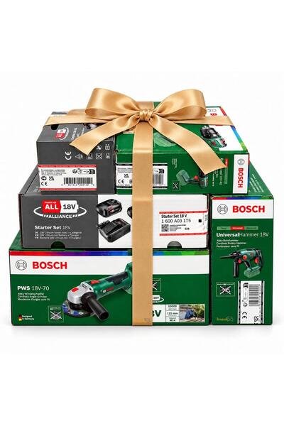 Bosch 3'lü Akülü Set Impact 18V-40+PWS 18V-70+Hammer 18V 2×2,5 + 1×4,0 Ah Akü