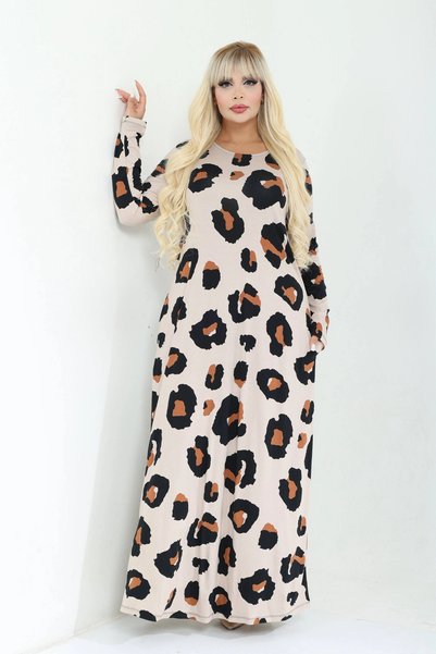 ModaSehle Plus Size Full Length Pocketed A-Line Knitted Lycra Viscose Dress