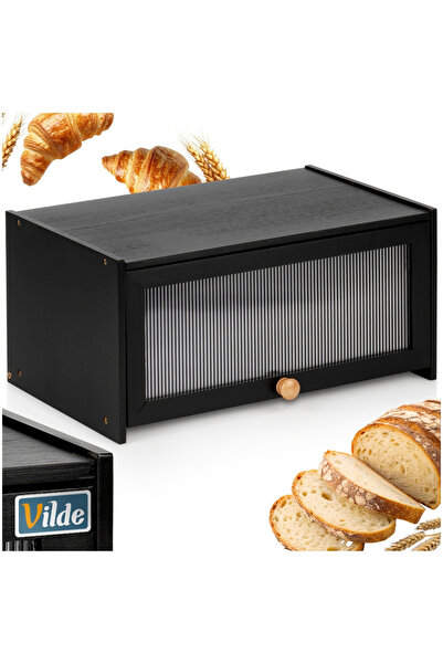 Vilde Cutie Paine Cu Usa Rabatabila, 40x25x20 cm, Negru, Lemn De Bambus, Fron...