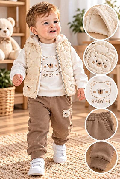 gültekin bebe Baby Hi Ayıcıklı Şişme Yelekli Erkek Üçlü Takım 9-18 Aylık -DÜ6...