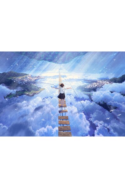 OEM Poster Fată Anime Mergând pe Podul Viselor în Nori, 61x90 cm, poster7961