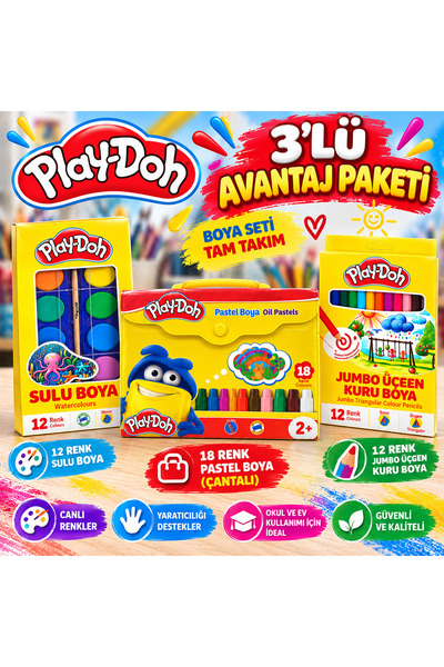 Play Doh Play-Doh 3'lü Avantaj Boya Seti – 12 Renk Sulu Boya + 12 Renk Üçgen ...