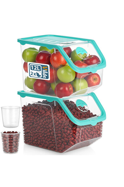 Vilde Set 2 Cuti Depozitare Legume/Fructe Cu Pahar Gradat, 12 L, 34x23x23 cm,...