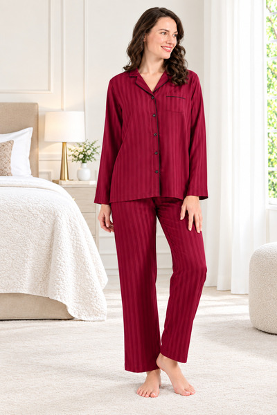 Pierre Cardin Long Sleeve Front Button Satin Shirt Women's Pajama Set