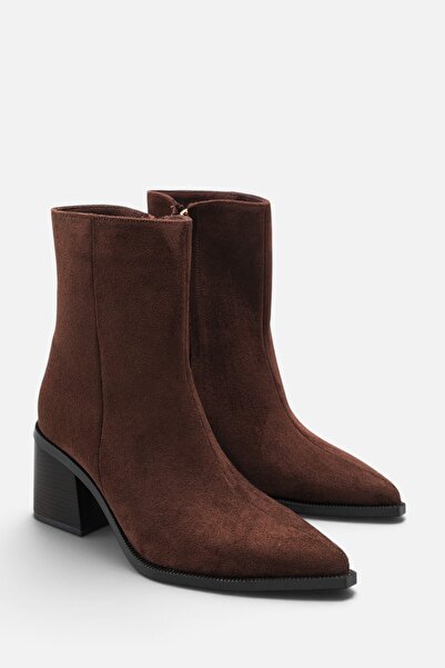 Liza Shoes Sosa Women's Brown Suede Pointed Toe Short Heeled Boots A016- K4002