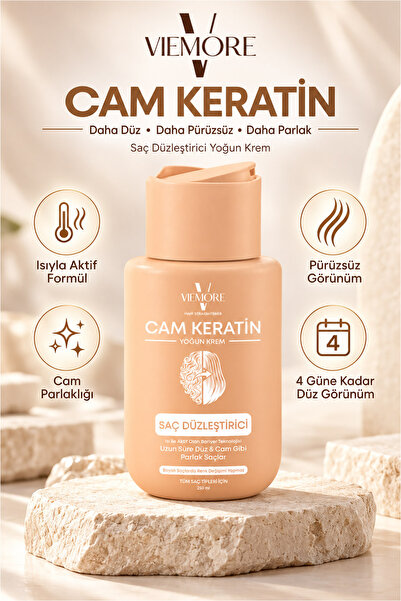 Viemore Cam Keratin Saç Düzleştirici Yoğun Krem 250 ml – Isıyla Aktif Formül,...