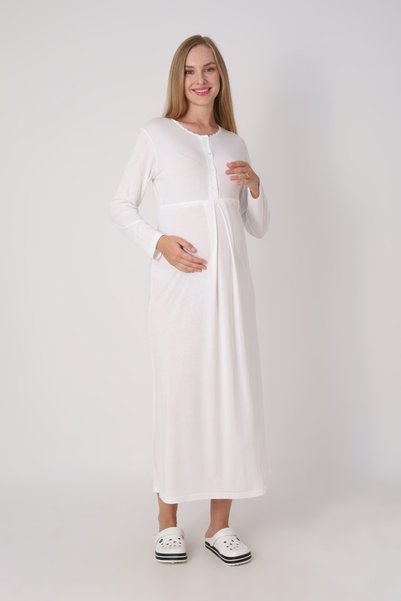 ERDENİZ TEKSTİL Maternity Nightgown and Robe Set – Winter Maternity Set, Thick Robe and Viscose Nightgown with 4 Buttons