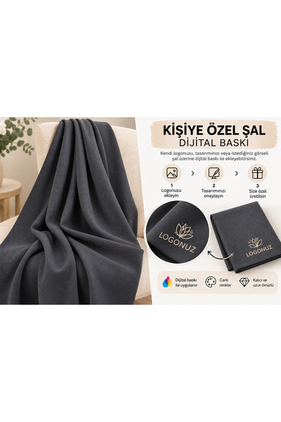 arslan deco Kişiye Özel Logo Baskılı Polar Şal – 10 Adet Dijital Baskı Kurums...