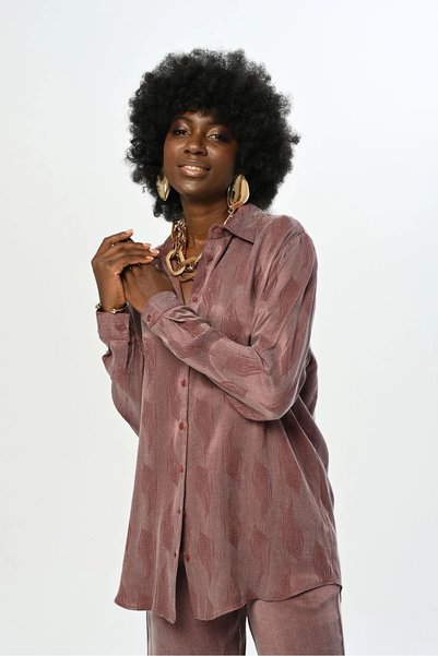 RAFF MAĞAZA Women's Patterned Oversized Shirt Burgundy