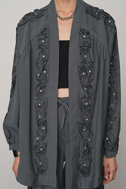 RAFF MAĞAZA Women's Oversize Kimono with Rose Detail
