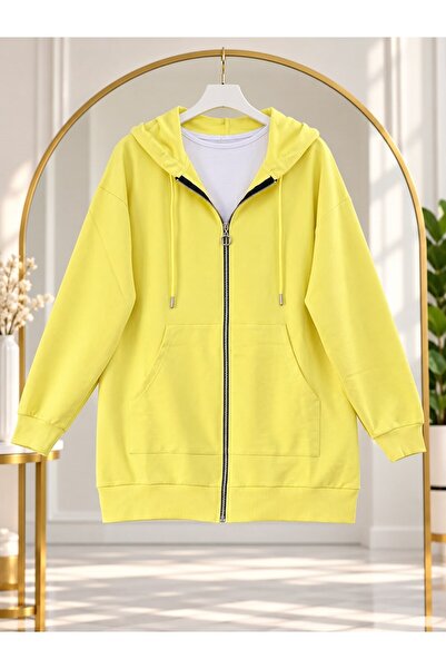 modasindoma Women's Hooded Zipper Sweatshirt Yellow