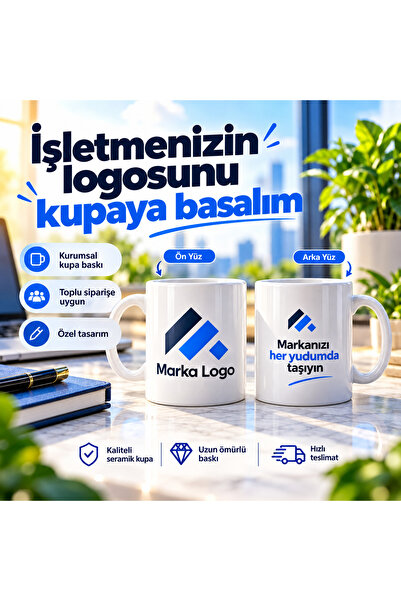 Mİ PROMOSYON BASKI REKLAM İşletmelere Özel Logolu Kupa Bardak – Ön Arka Baskılı Kurumsal Tasarım