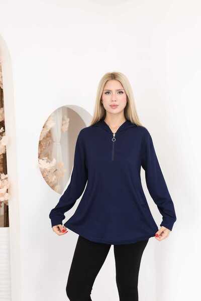 MODAELA Hooded Tunic with Stripe Detail