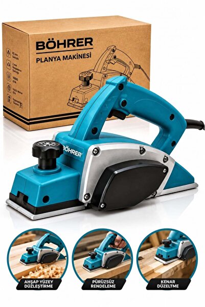 BÖHRER BA0115391 Elektrikli Planya Rende Makinesi 82 mm 16000 Devir 2 mm Ayarlanabilir Kesim Derinliği