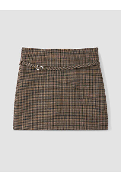 LC Waikiki Alita City Lcw Vision Brown Patterned Mini Women's Skirt with a Di...