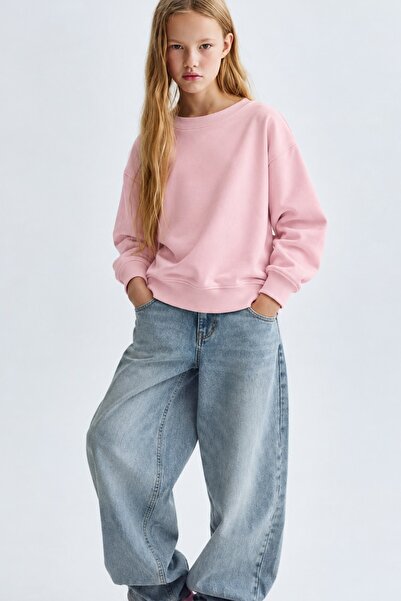 The Champ Clothing Kız Çocuk Oversize Sweatshirt Basic Pembe – Bisiklet yaka,...