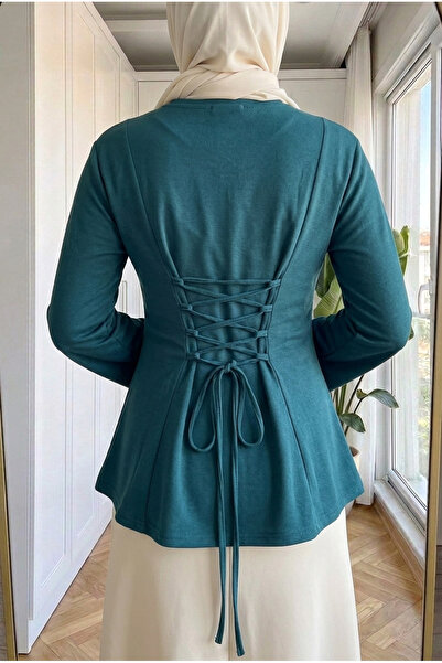 Kirazca Butik Women's Tunic Blouse with Crossed Lace-Up Back and Corsage Deta...