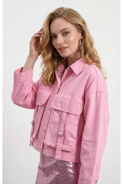 FAVORİST Özel Üretim Gabardin Pembe Tokalı Ceket Kod: VT-2662