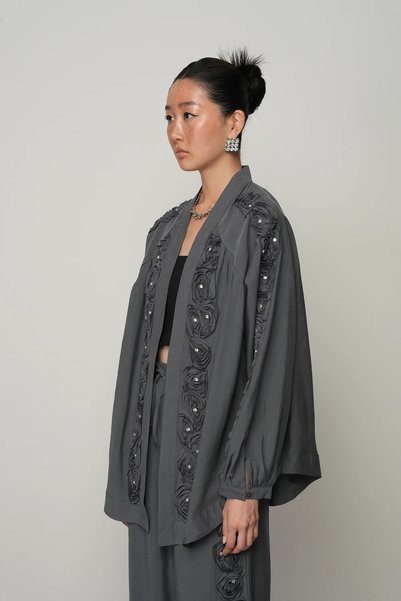 RAFF MAĞAZA Women's Oversize Kimono with Rose Detail