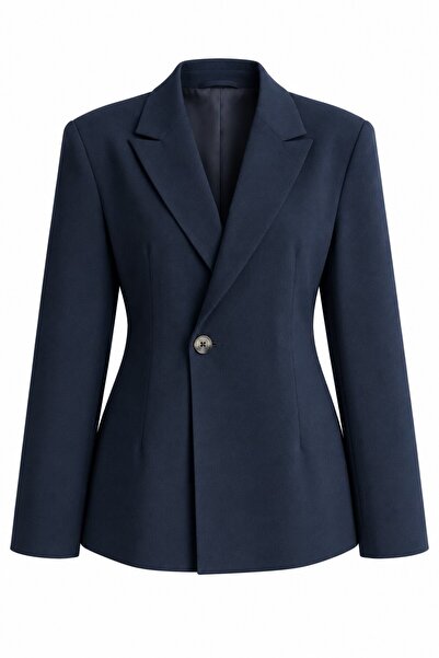 Laluvia Lacivert Vatkalı Belden Oturtma Blazer Ceket - 251004