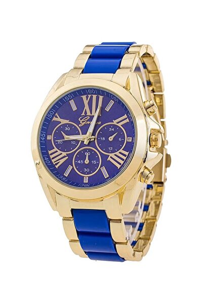 Geneva Men's Rose Golden Blue Elegant Stainless Steel Band Quartz Wristwatch