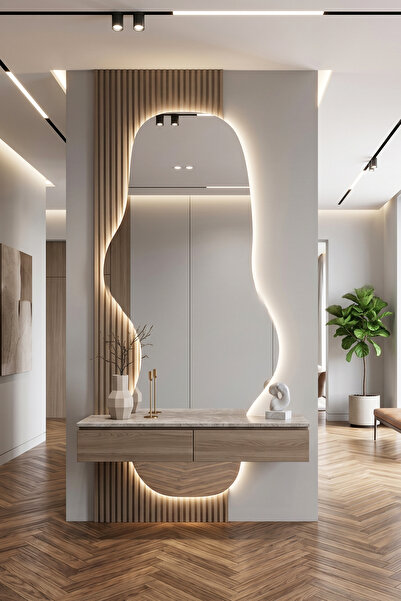 Fawdecor LED Aydınlatmalı Organik Şekilli Tasarım Duvar Aynası – Modern Dekor...