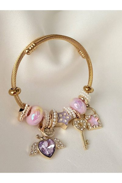 ZÜLİSCH Charm Steel Bracelet Gold Color Heart Key Angel Wings Charm Steel 316L Original