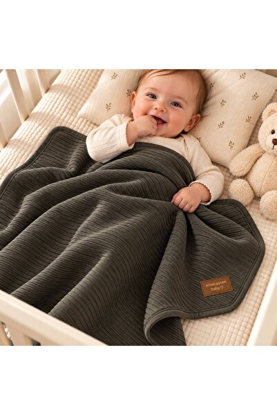 minicayzen Lunasun Kids Baby Ribbed Soft Textured Blanket – Anthracite 85X95 cm