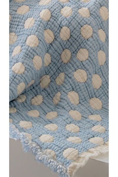 MYLASA HOME 100% Cotton Polka Dot Patterned Fringed Muslin Quilt & Bedspread Single Size (160X220 cm) – Thinly Filled for All Seasons