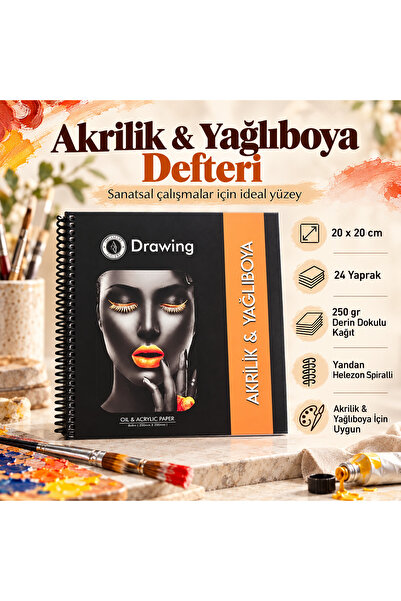 DreamArtgalery Acrylic & Oil Painting Drawing Notebook 20X20 cm 250 Gr Deep T...
